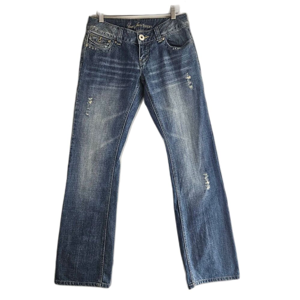 Y2K Ultra Low Rise Guess Jeans Boot Cut Dohney Sz 27 Good Fade Flap Pockets